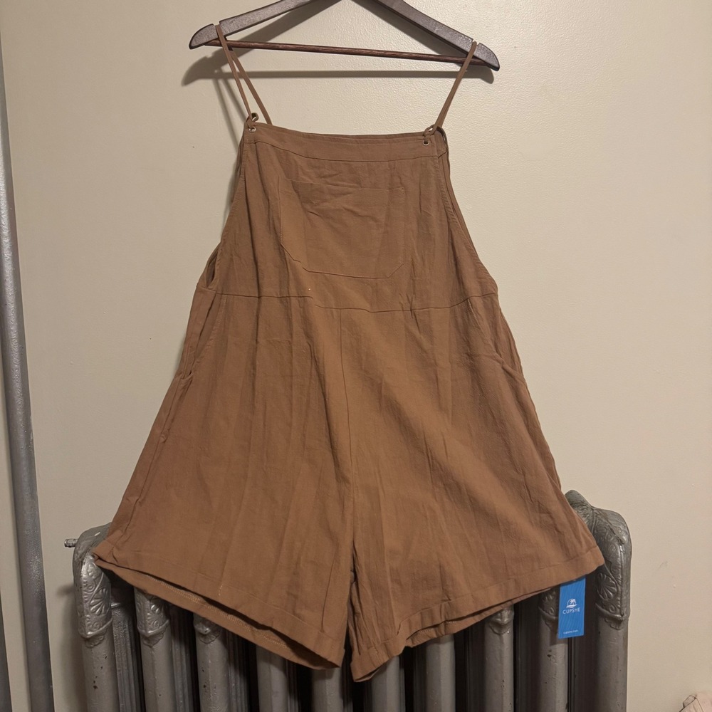 NWT Cupshe Brown 100% Cotton Shortalls Jumpsuit Pinafore Overalls Women